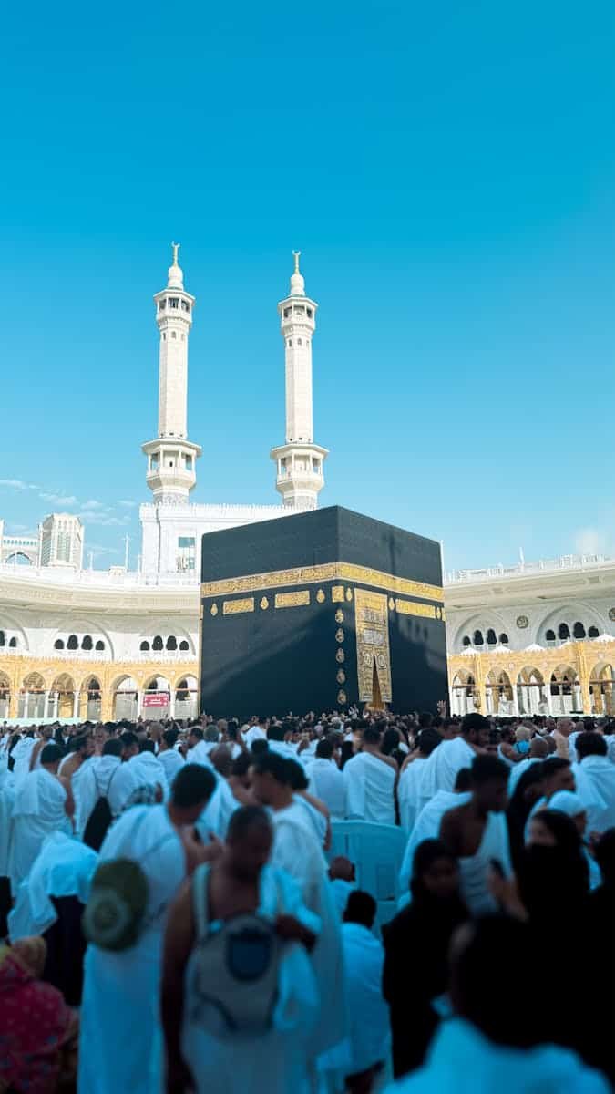 Thousands of pilgrims gather at the Kaaba in Mecca during the Hajj pilgrimage.